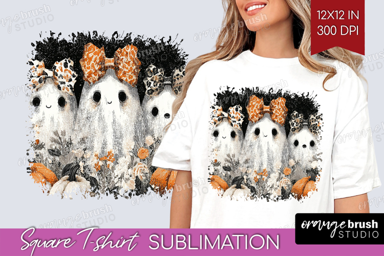Cute Ghost Square Tshirt Background - Spooky Halloween PNG
