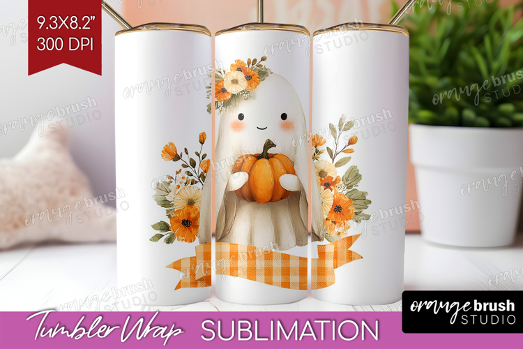Cute Ghost Tumbler Wrap - Spooky Halloween Tumbler PNG