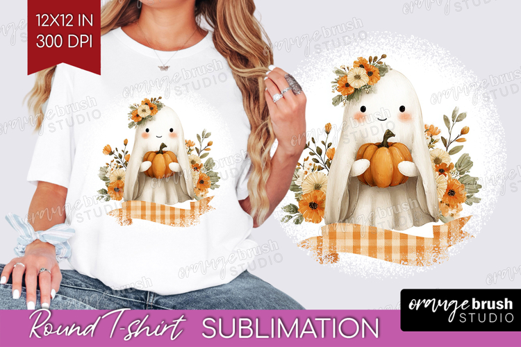 Cute Ghost Round Tshirt Background - Spooky Halloween PNG