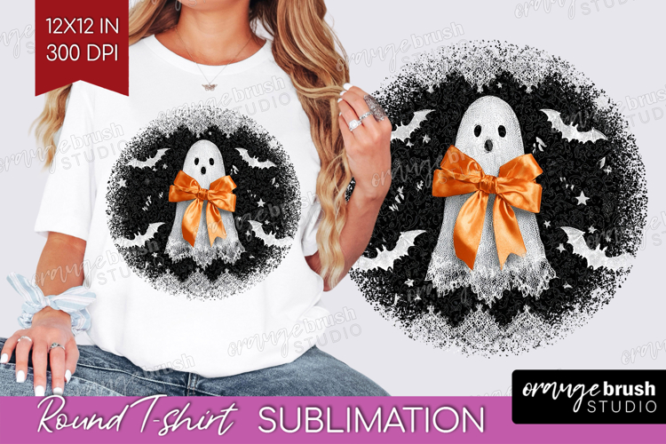 Cute Ghost Round Tshirt Background - Spooky Halloween PNG