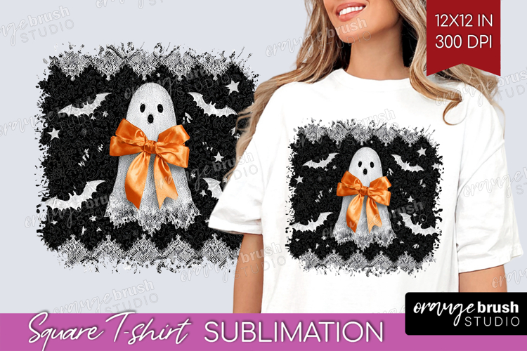 Cute Ghost Square Tshirt Background - Spooky Halloween PNG
