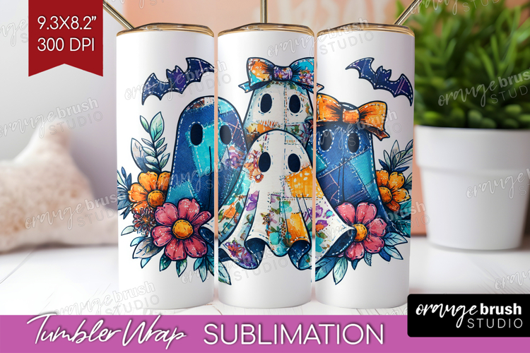 Cute Ghost Tumbler Wrap - Spooky Halloween Tumbler PNG