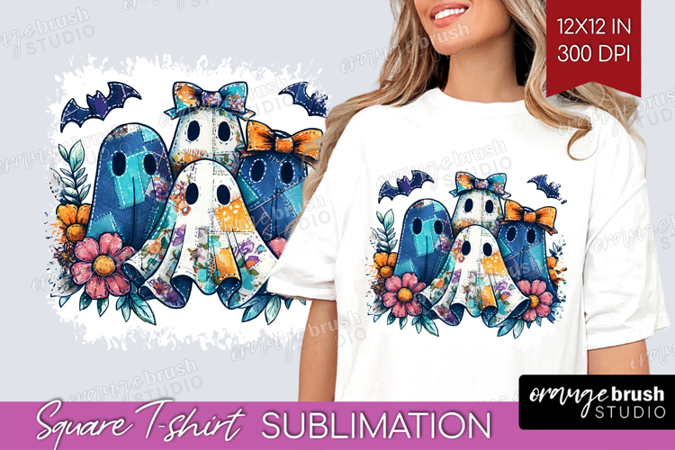 Cute Ghost Square Tshirt Background - Spooky Halloween PNG