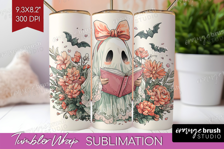 Cute Ghost Tumbler Wrap - Spooky Halloween Tumbler PNG