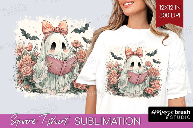 Cute Ghost Square Tshirt Background - Spooky Halloween PNG