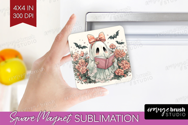 Cute Ghost Magnet Sublimation - Spooky Halloween Square PNG