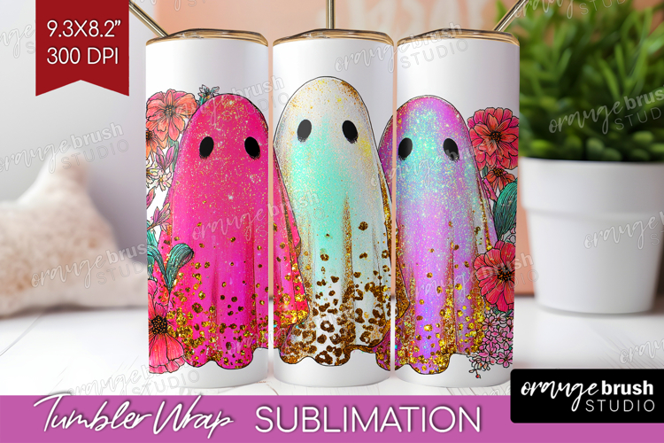 Cute Ghost Tumbler Wrap - Spooky Halloween Tumbler PNG