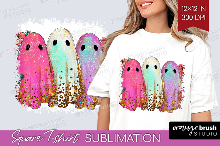 Cute Ghost Square Tshirt Background - Spooky Halloween PNG
