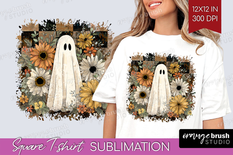 Cute Ghost Square Tshirt Background - Spooky Halloween PNG