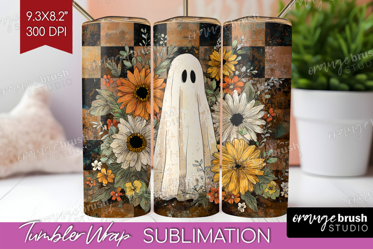 Cute Ghost Tumbler Wrap - Spooky Halloween Tumbler PNG