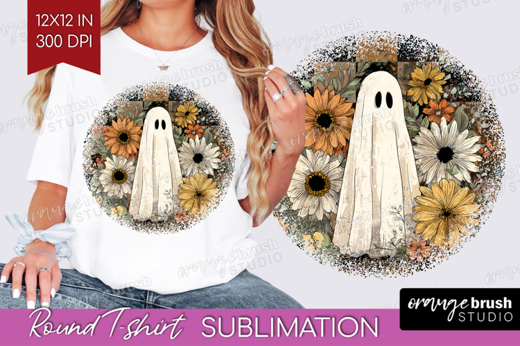 Cute Ghost Round Tshirt Background - Spooky Halloween PNG