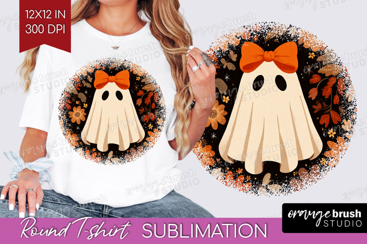Cute Ghost Round Tshirt Background - Spooky Halloween PNG