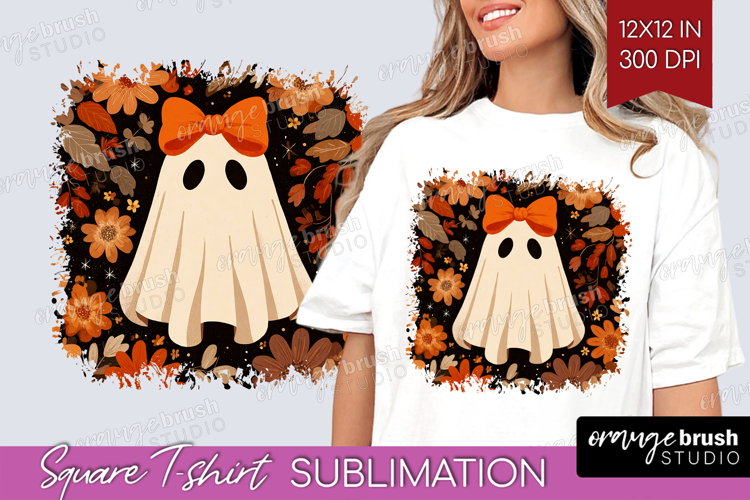 Cute Ghost Square Tshirt Background - Spooky Halloween PNG