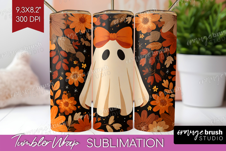 Cute Ghost Tumbler Wrap - Spooky Halloween Tumbler PNG