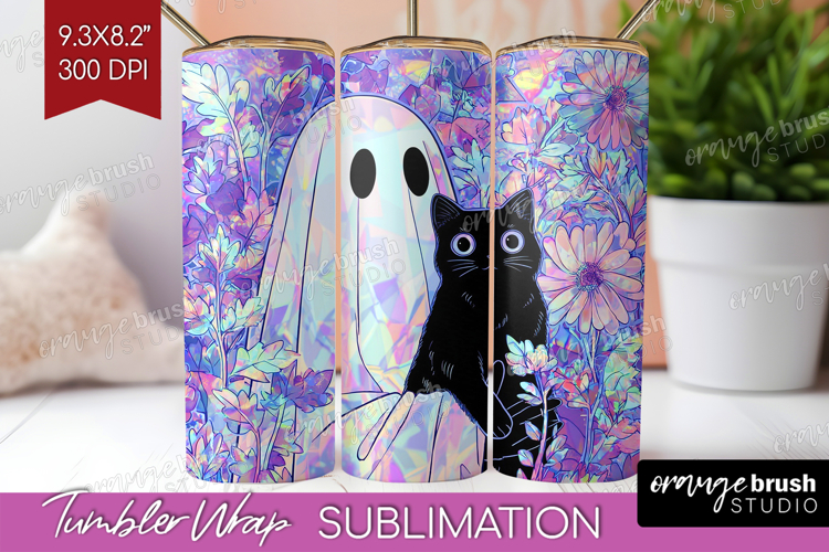 Cute Ghost Tumbler Wrap - Spooky Halloween Tumbler PNG