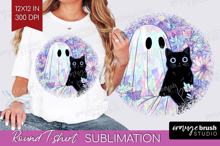 Cute Ghost Round Tshirt Background - Spooky Halloween PNG