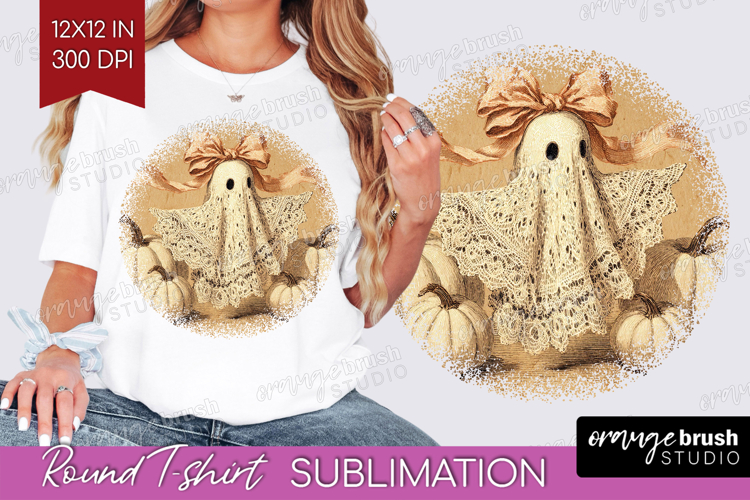 Cute Ghost Round Tshirt Background - Spooky Halloween PNG