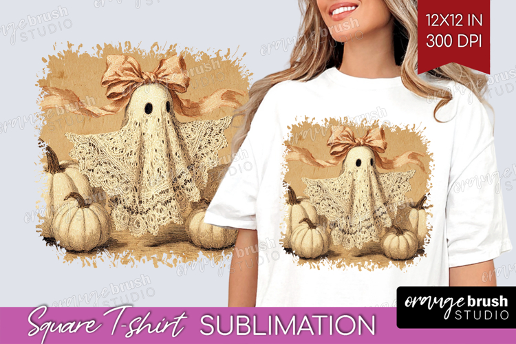 Cute Ghost Square Tshirt Background - Spooky Halloween PNG