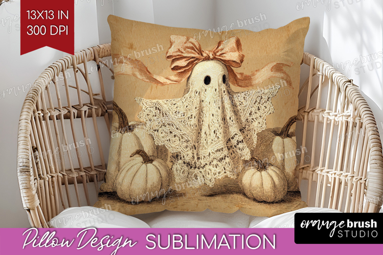 Cute Ghost Pillow Sublimation - Spooky Halloween Pillow PNG