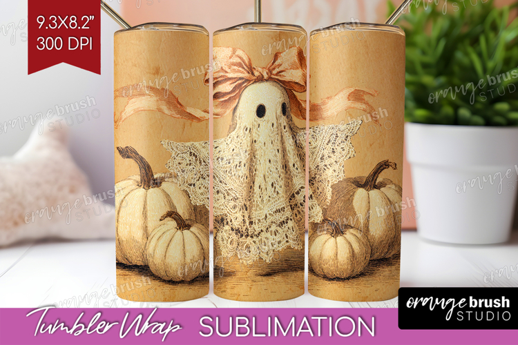 Cute Ghost Tumbler Wrap - Spooky Halloween Tumbler PNG