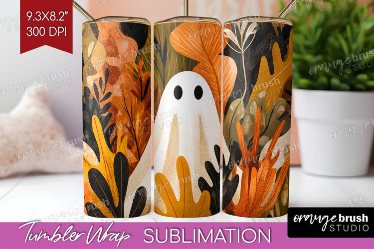 Cute Ghost Tumbler Wrap - Spooky Halloween Tumbler PNG