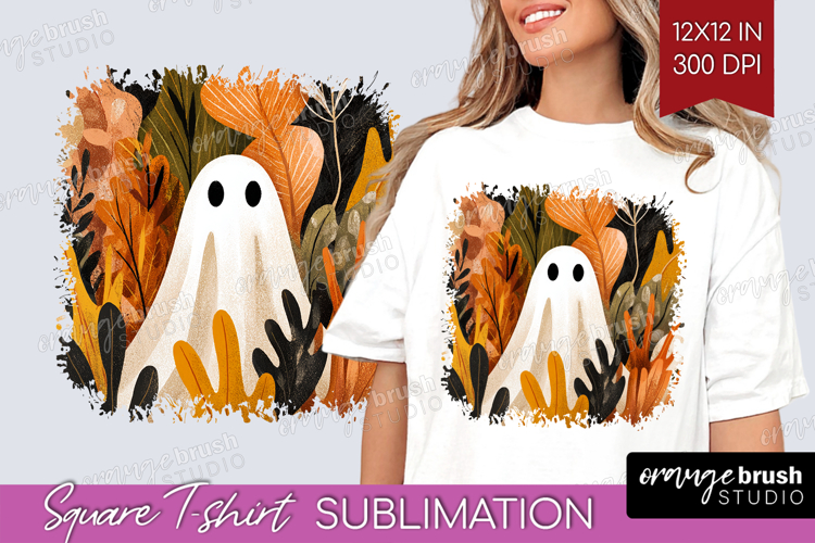 Cute Ghost Square Tshirt Background - Spooky Halloween PNG