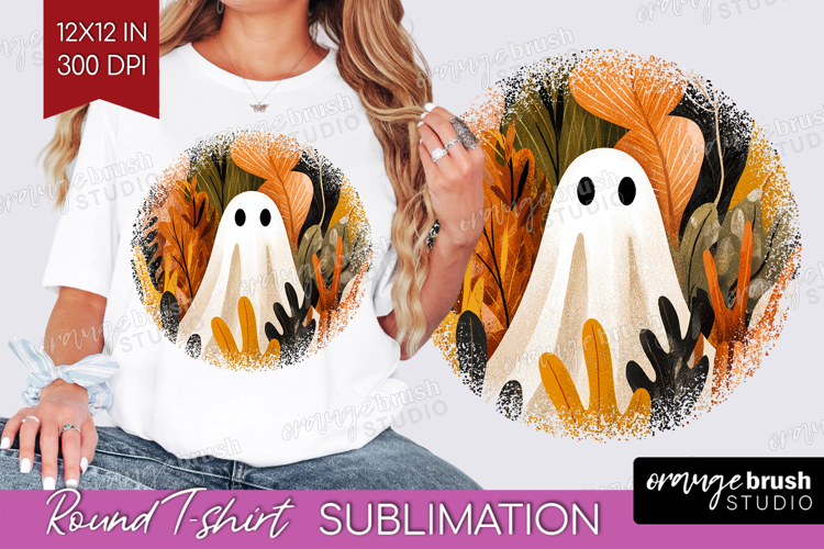 Cute Ghost Round Tshirt Background - Spooky Halloween PNG