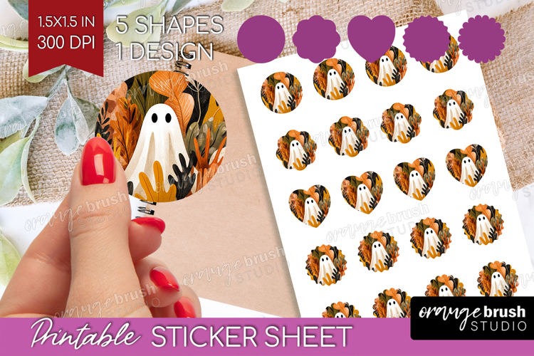 Cute Ghost Round Sticker - Spooky Halloween Printable Sheet