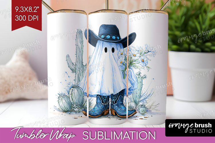 Cute Ghost Tumbler Wrap - Spooky Halloween Tumbler PNG