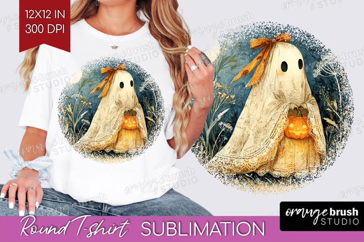 Cute Ghost Round Tshirt Background - Spooky Halloween PNG