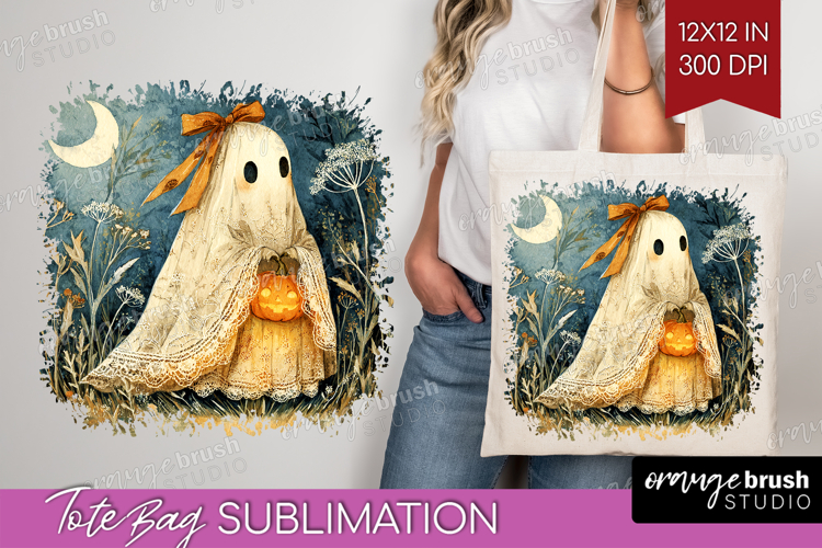 Cute Ghost Tote Bag - Spooky Halloween Tote Bag PNG