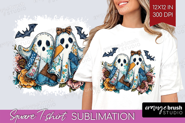 Cute Ghost Square Tshirt Background - Spooky Halloween PNG