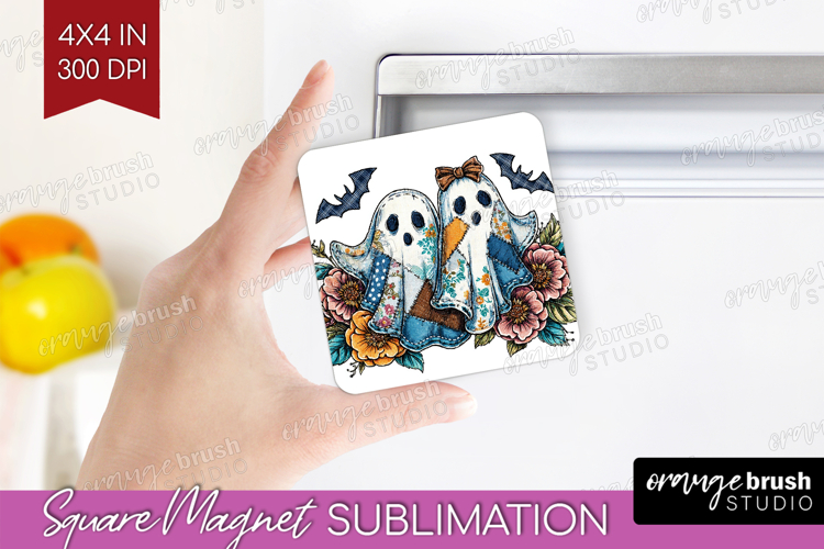Cute Ghost Magnet Sublimation - Spooky Halloween Square PNG