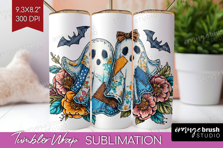 Cute Ghost Tumbler Wrap - Spooky Halloween Tumbler PNG