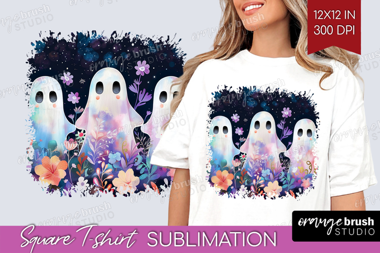 Cute Ghost Square Tshirt Background - Spooky Halloween PNG