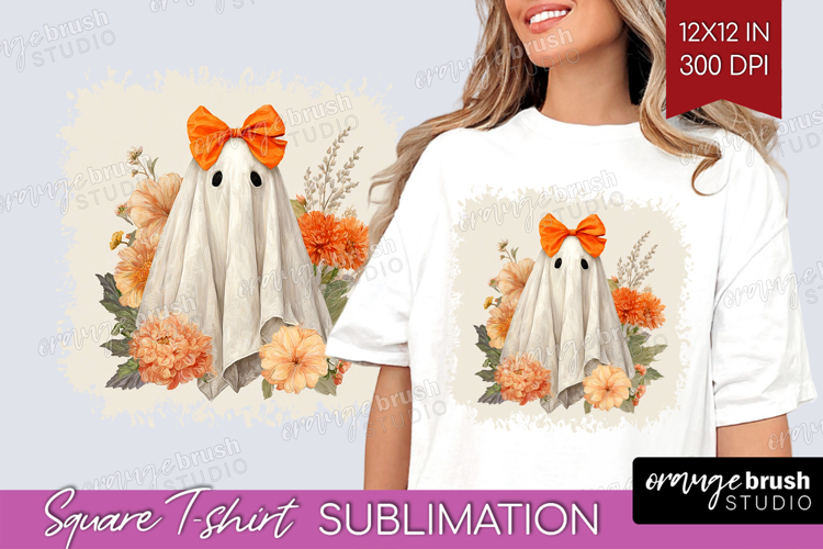Cute Ghost Square Tshirt Background - Spooky Halloween PNG
