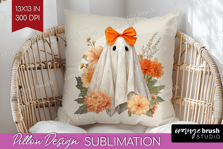 Cute Ghost Pillow Sublimation - Spooky Halloween Pillow PNG