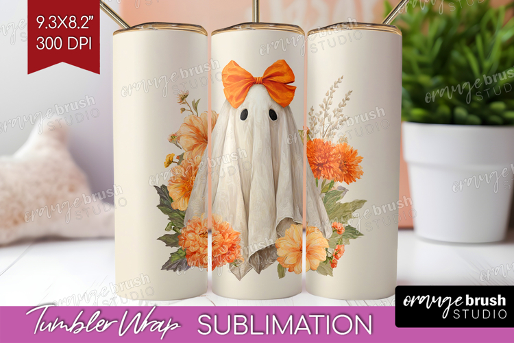 Cute Ghost Tumbler Wrap - Spooky Halloween Tumbler PNG