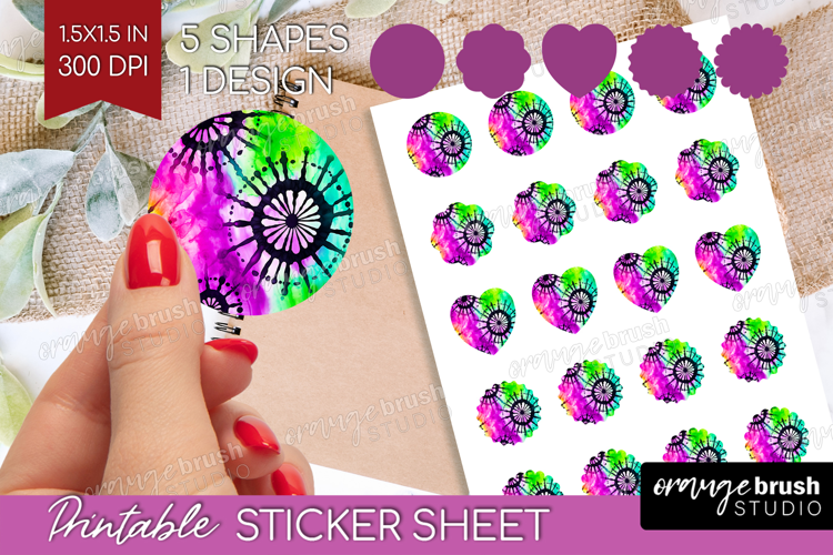 Halloween Round Sticker - Tie Dye Printable Sticker Sheet