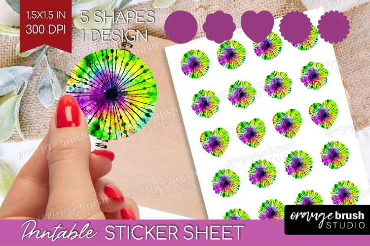 Halloween Round Sticker - Tie Dye Printable Sticker Sheet