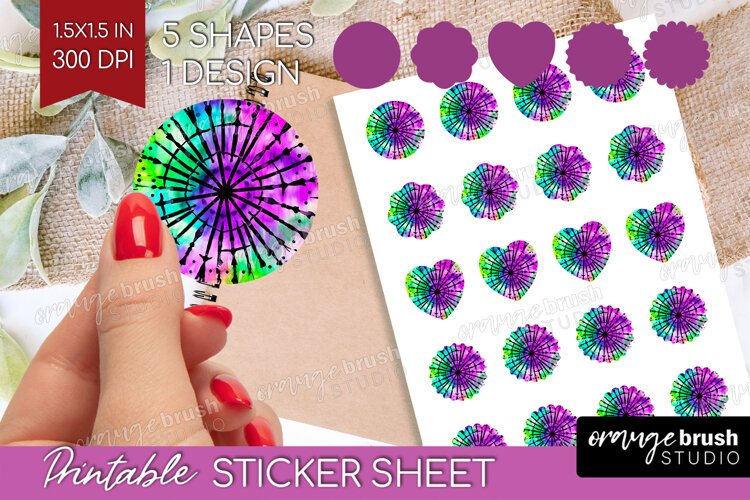 Halloween Round Sticker - Tie Dye Printable Sticker Sheet example image 1