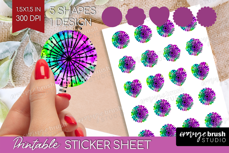 Halloween Round Sticker - Tie Dye Printable Sticker Sheet