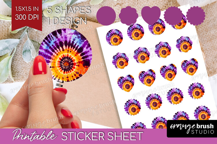 Halloween Round Sticker - Tie Dye Printable Sticker Sheet example image 1