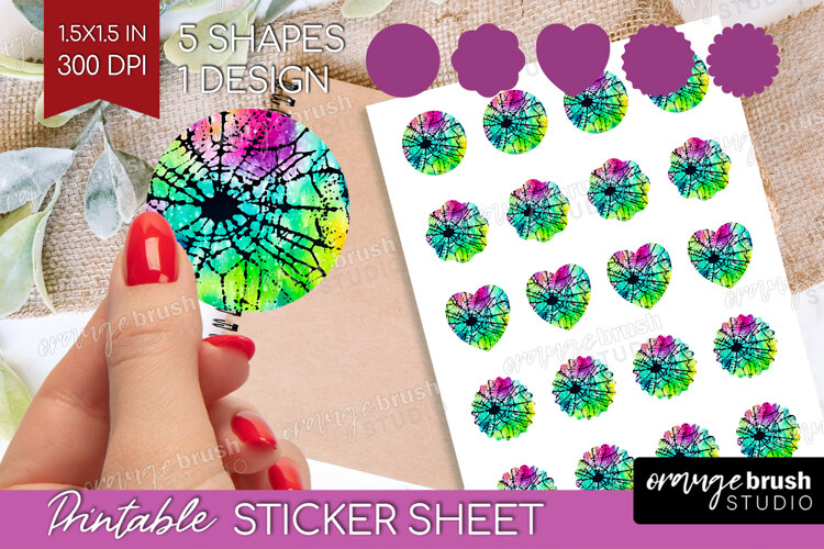 Halloween Round Sticker - Tie Dye Printable Sticker Sheet example image 1