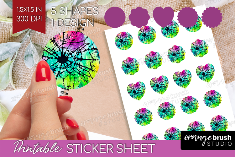 Halloween Round Sticker - Tie Dye Printable Sticker Sheet