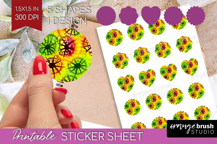 Halloween Round Sticker - Tie Dye Printable Sticker Sheet