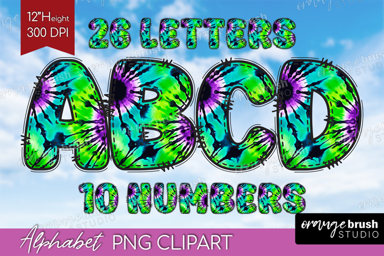 Halloween Doodle Aphabet Clipart - Tie Dye Letters PNG