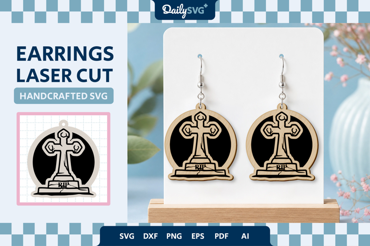 Halloween Tombstone Earrings Laser Cut SVG