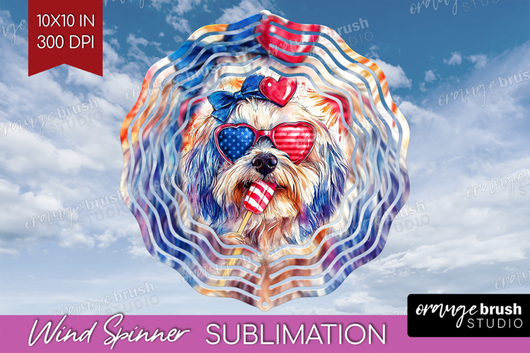 Havanese Dog Wind Spinner Sublimation PNG 4th Of July Round