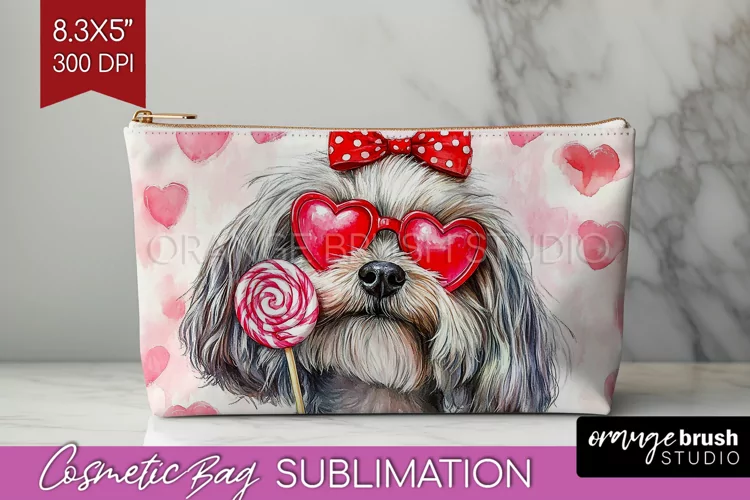 Havanese Valentine Cosmetic Bag Valentines Day Makeup Bag